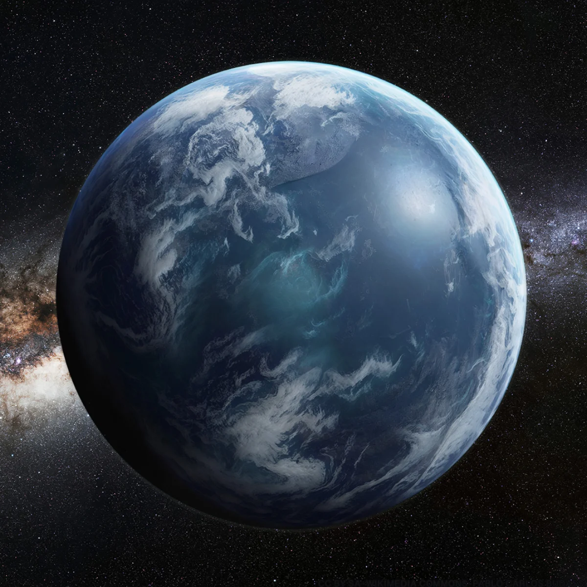 Vue d’artiste d’un monde océanique éclairé par deux astres