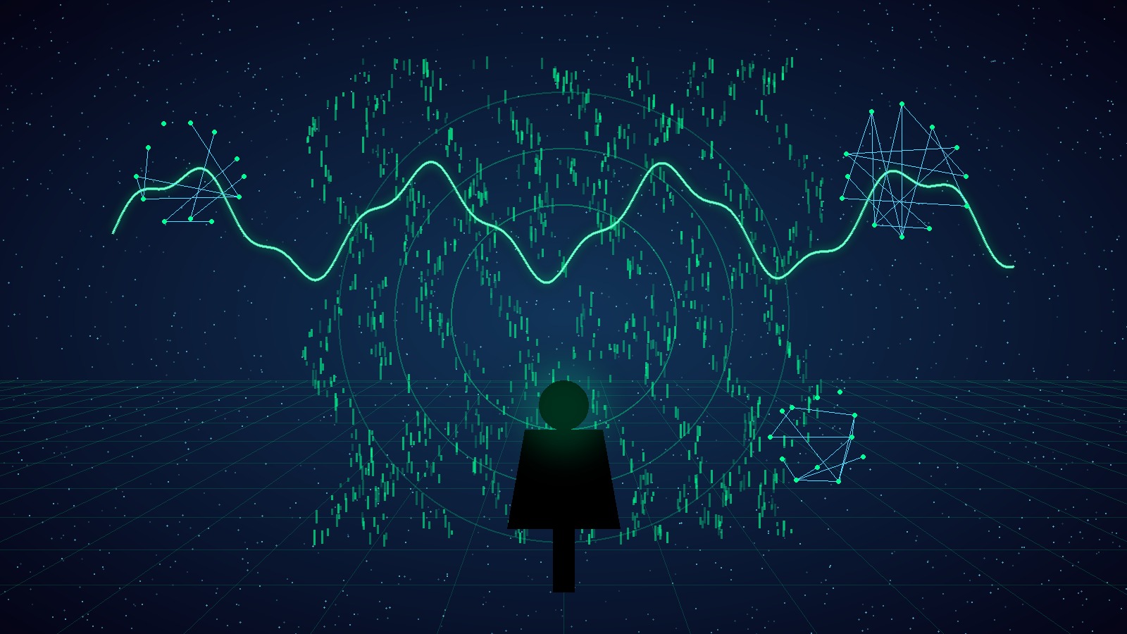 Silhouette facing a simulated cosmic interface