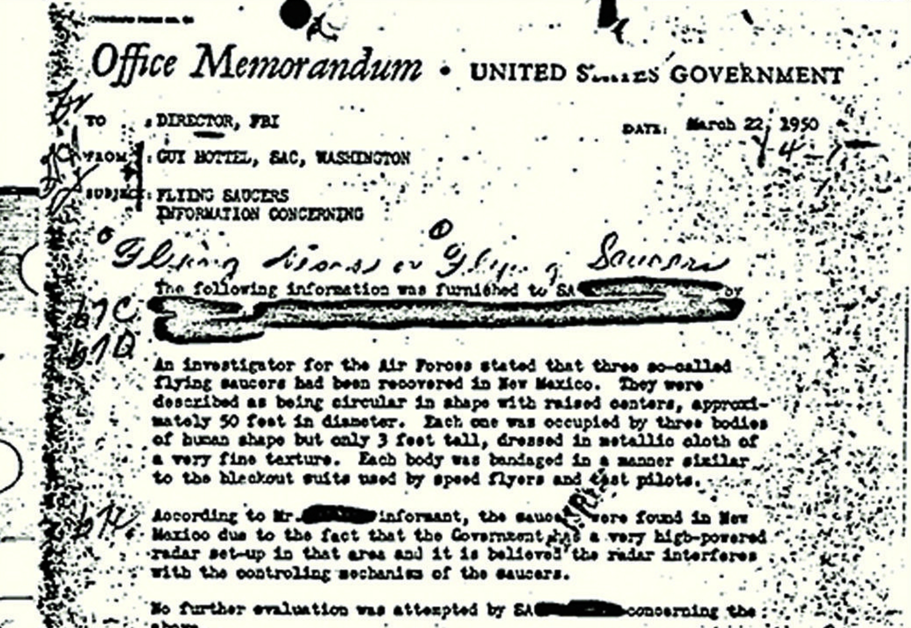 FBI Hottel Memo, 1950