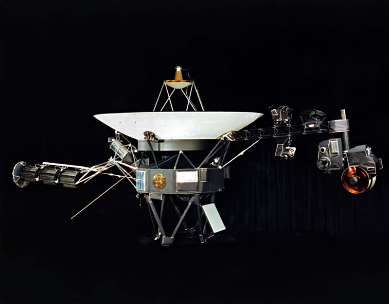 Voyager spacecraft with its Golden Record mounted on the bus