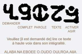 Small document pairing alleged Ummo ideograms with transliteration and French translation