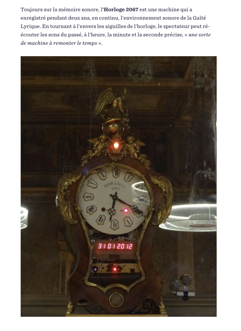 Horloge 2067 de David Guez présentée à la Gaîté Lyrique